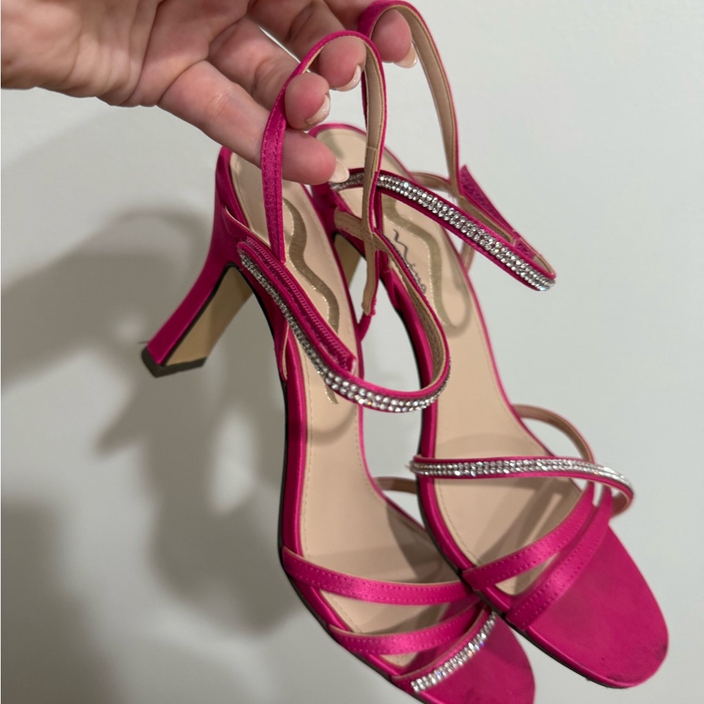 Nina Fuchsia Strappy Heels with Rhinestones